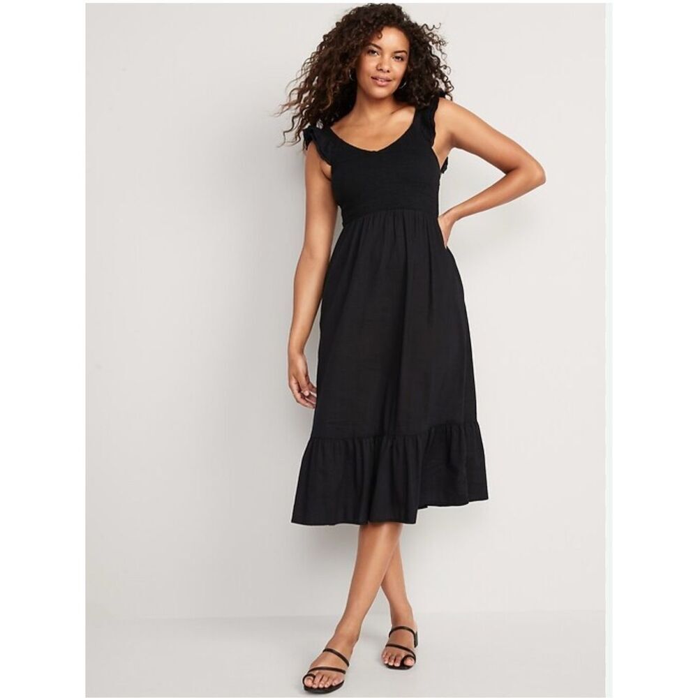 NEW Old Navy Black Fit & Flare Flutter-Sleeve Midi Dress 4X